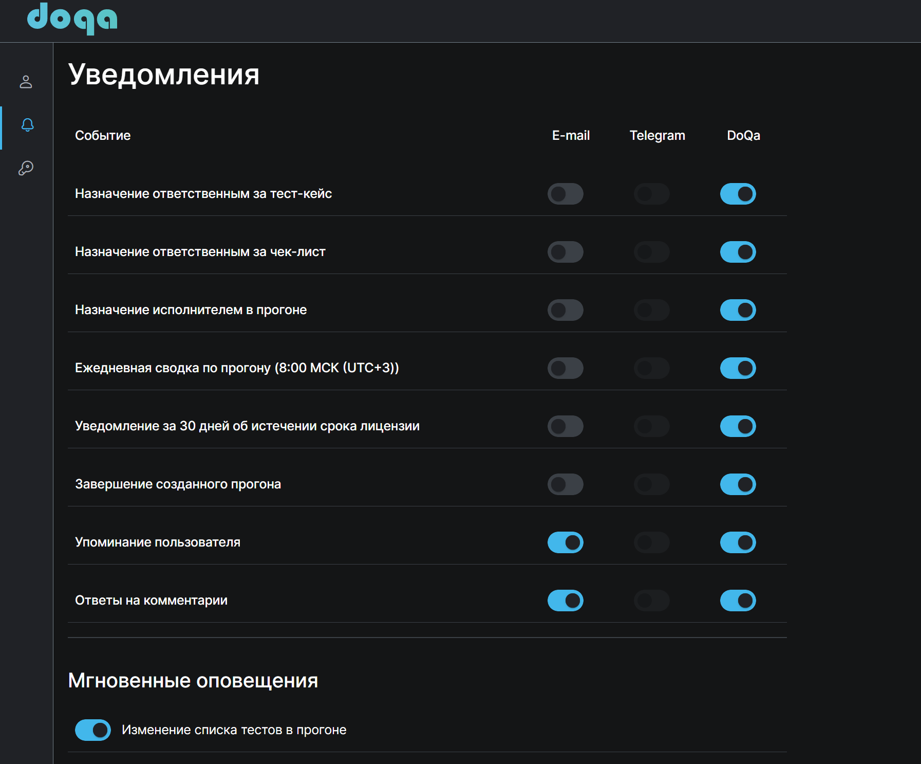 Настройка уведомлений